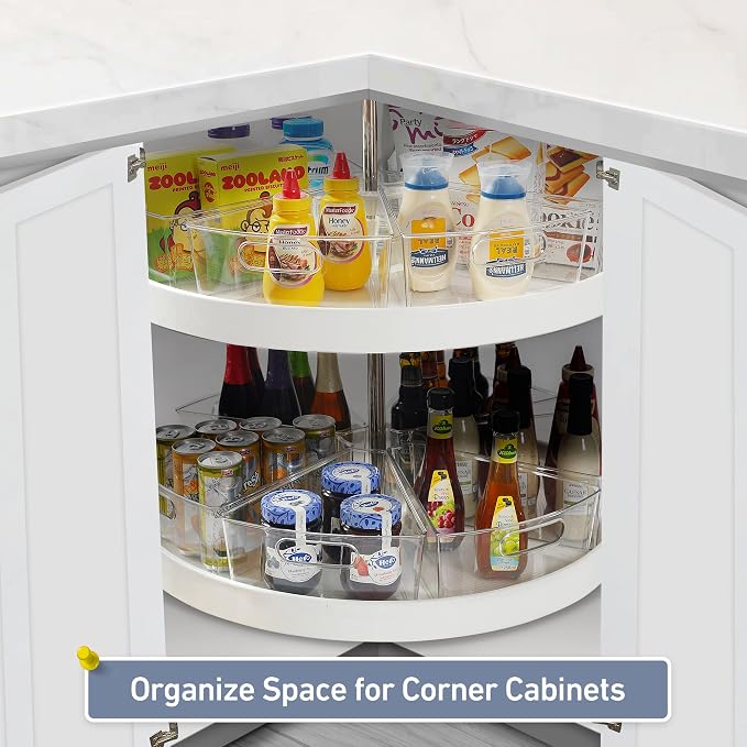 Leeden Lazy Susan Organizer for 26" Diameter Corner Lazy Susan, Plastic Kitchen Cabinet Storage Bins with Handle, 6 Packs, 1/8 Wedge - Food Safe, BPA Free