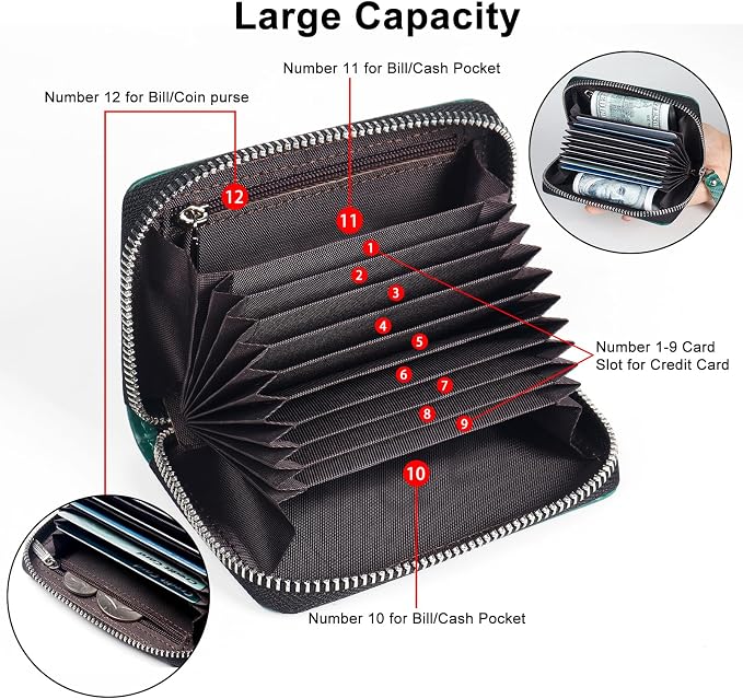 Credit Card Wallet, RFID Card Case Wallet, Zipper Card Cases Holder for Men Women, RFID Blocking, KeyChain Wallet, Compact Size Card Organizer Case for Women