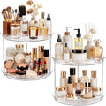 360° Rotating Makeup Organizer 2 Pack 2 Tier 9" Clear Lazy Susan Turntable Skincare Perfume Organizer Bathroom Countertop Vanity Tray Space-Saving Cosmetic Storage for Dresser