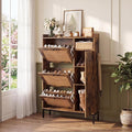 Garvee Shoe Cabinet with 3 Flip Drawers and 4-Tier Shoe Storage Cabinet, Freestanding Shoe Organizer with Adjustable Shelf and Rattan Doors for Entryway, Closet, Hallway