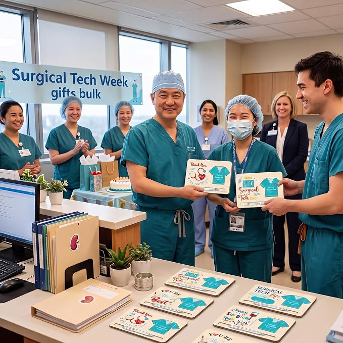 Kosiz 10 Set Happy Surgical Tech Week Gifts Bulk Wooden Inspirational Sticky Note Holder Set for Surgical Technologist Thank You Appreciation Gifts for Technology Staff Doctors Nurses Students