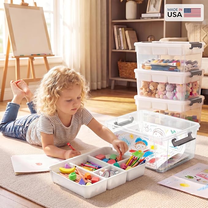 Citylife 17 QT Plastic Storage Box with Removable Tray Craft Organizers and Storage Clear Storage Container for Organizing Bead, Tool, Sewing, Playdoh, Coloring Books, Markers