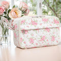 WOBAGMEN Quilted Pencil Pouch for Girls Women, Large Pencil Case Pouch with Compartments Cute Aesthetic Pencil Case Organizer, Floral Pencil Bag for School Supplies (big pink floral)