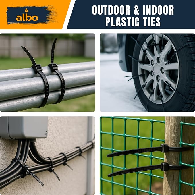 ALBO Black Zip Ties 4 Inch Plastic Cable Ties 1000 Pack Tie Wraps 18lb UV Resistant Small Nylon Wire Ties