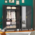 71" Metal Armoire Wardrobe Closet, Steel Clothing Storage Cabinet with Mirror and Adjustable Shelves, Household Steel Wardrobes Storage Cabinet with Adjustable Standing Feet and Hanging Rod（Black）