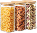 ComSaf Glass Storage Containers With Lids 1.8 Qt, 3 Pack Pantry Organizers | Rectangle Glass Pantry Storage Containers, Glass Jars With Bamboo Lids, Cereal Container Storage Flour, Sugar, 54oz, BPA Free