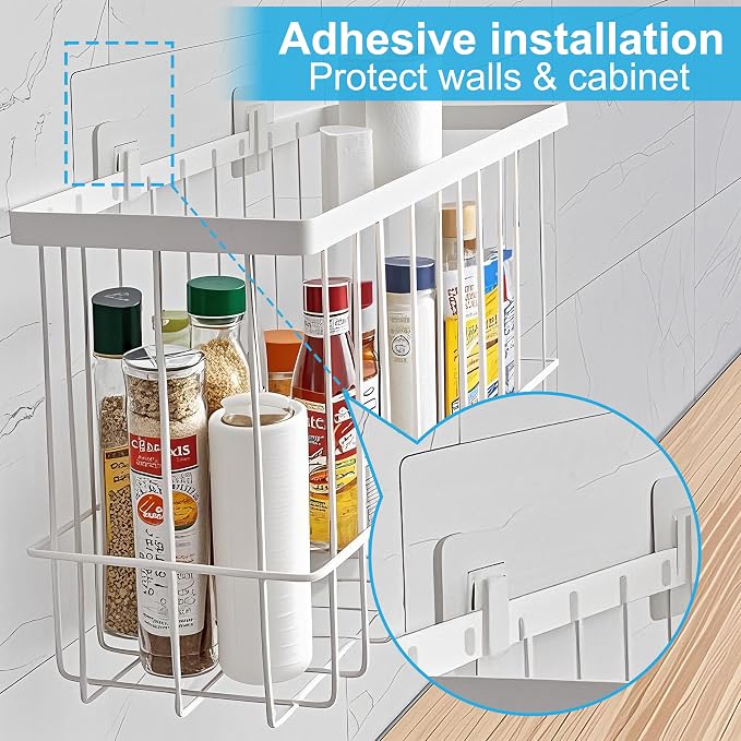 Cabinet Door Organizer 2Pcs, Foil and Plastic Wrap Organizer with 2 Sponges, Cabinet Door Storage with 2 Caddy Adhesive, for Aluminum Foil, Plastic Wrap, Wool Dryer Balls, White,(Medium, Large)
