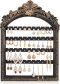 13 x 9.3'' Wall Hanging Earring Holder Black Vintage Jewelry Frame Organizers 4 Layer Wall Mounted Earrings Display Rack with Hooks Decorative Retro Jewelry Display for Necklaces