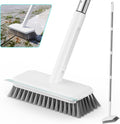 Leemone Floor Scrubber, Stainless Steel Wire Scrub Brush with Long Handle | Sturdy, with Squeegee, Deep Cleaning for Concrete, Patio, Driveway, Garage Floor, Pavers, Grout & Moss Removal