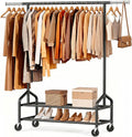 Heavy Duty Clothes Rack, Rolling Clothing Rack Load 650 LBS for Hanging Clothes with 2 Sturdy Shelves, Metal Garment Rack with Wheels for Bedroom, Laundry Room, Retail Store, Black, Large
