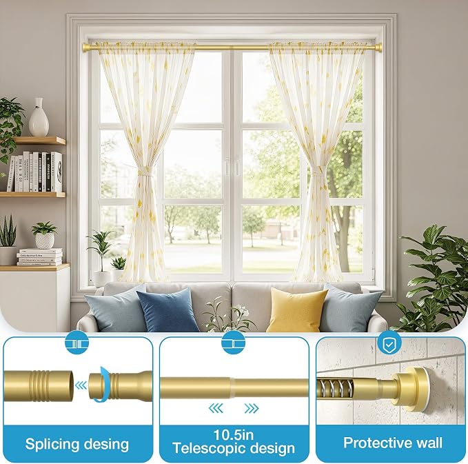 Tension Curtain Rod 31 to 75 Inch Gold Spring Tension Rods for Windows Adjustable Curtain Rod No Drilling Expandable Pressure Curtain Rod Shower Rods for Closets,Bathroom,Kitchen,Doorway