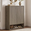 SICOTAS Shoe Cabinet 44 inch Tall Fluted Shoe Cabinet with Doors & 4 Shelves Wooden Large Hidden Shoe Storage Organizer Modern Free Standing 6-Tier Cabinet for Entryway Living Room Closet