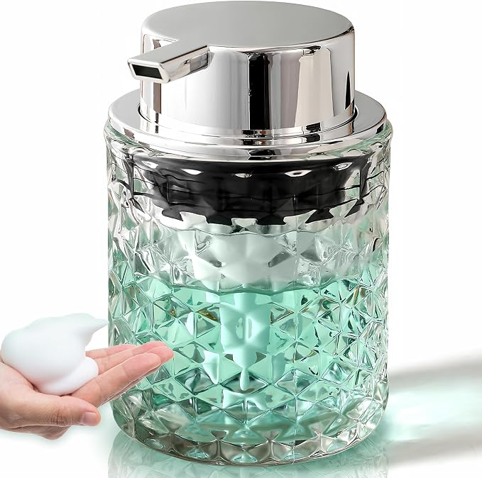 Malachi Foaming Hand Soap Dispenser, Refillable Clear Glass Foam Pump Bottle for Hand Soap, Dish Soap, Body Wash, Shampoo, Facial Cleanser & Baby Wash, Multi‑use for Bathroom, Kitchen & Commercial Use