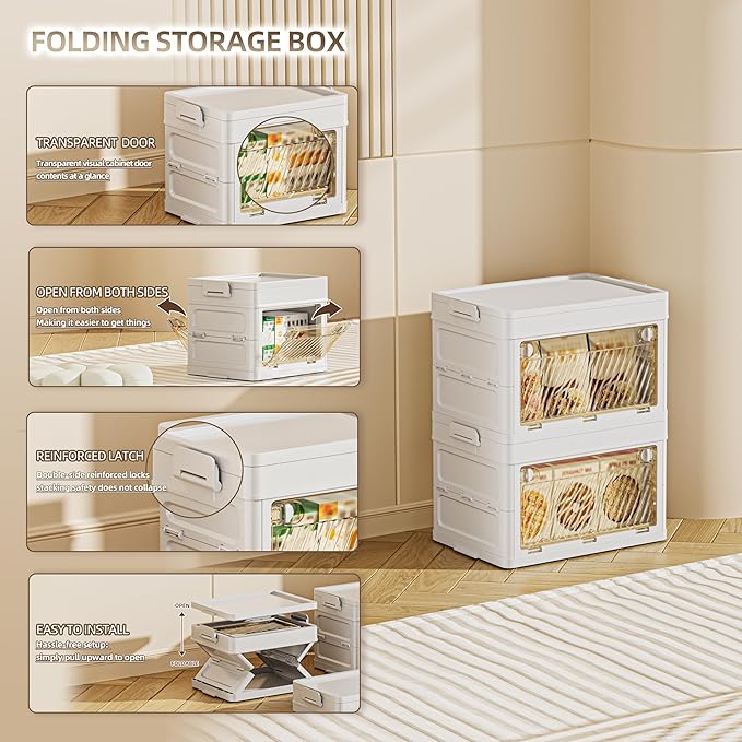 36 QT / 9 Gal Foldable Storage Cabinet - Clear Front & Back Doors with Triple Security Latches, One-Pull Assembly, Grade Organizer for Tools/Toys/Supplies
