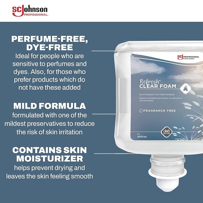 SC Johnson Professional Clear Foam Dispenser and Refill Starter Kit, Kids Wall Mount Soap Dispenser for Hand Soap, 1 Clear Foam Hand Wash, 1 Liter Cartridge, 33.8 fl. oz., for Professional Use Only