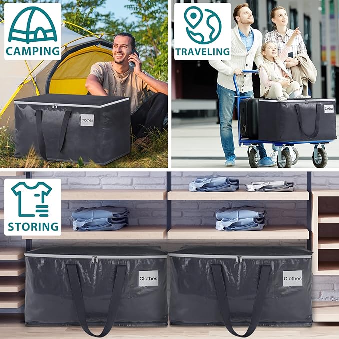 Fabspace Moving Bags Heavy Duty with Strong Zippers and Handles Collapsible Moving Supplies, Storage Totes for Packing & Moving Storing 93L 4Pack