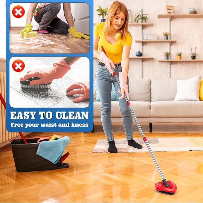 4 Pack Spin Mop Replacements Head Compatible with Ocedar EasyWring 1-Tank System,Microfiber Spin Mop Refills Head,1 Mop Scrub Brush + 1 Mop Base + 4 Pack Cleaning Floor Mop Head（White)