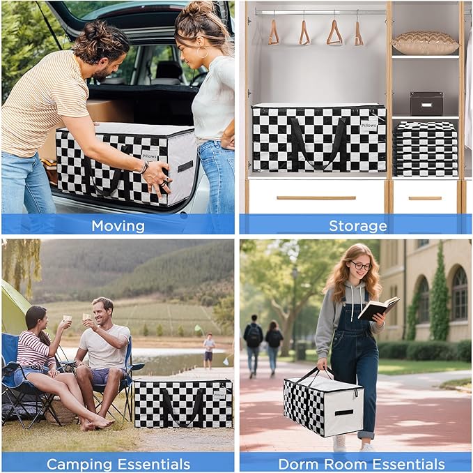 Extra Large Moving Bags Heavy Duty Storage Bags with Zipper Handles, BETU 8 Pack Clothes Storage Totes Bins Packing Moving Boxes, Moving Supplies for College Dorm Essentials, Space Saving,White Plaid
