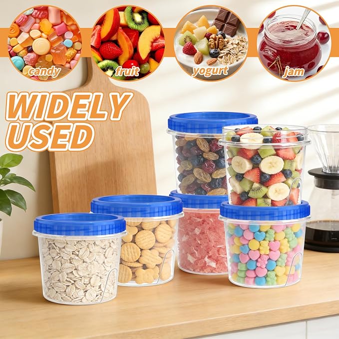 6 Pack Freezer Containers with Screw On Lids, 24 Oz Stackable Reusable Plastic Storage Container, Airtight Plastic Food Storage Containers with Twist Top Lids for Food Soup Jello Sauce