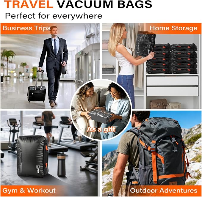 2 Pack Bag with Vacuum Travel for Suitcase, 30L Overpack Vacuum Bags w/Pump | IP68 Waterproof Compression Bags For Carry On Luggage&Backpacks, Reusable Nylon Vacuum Seal Bags For Clothing Travel Kit