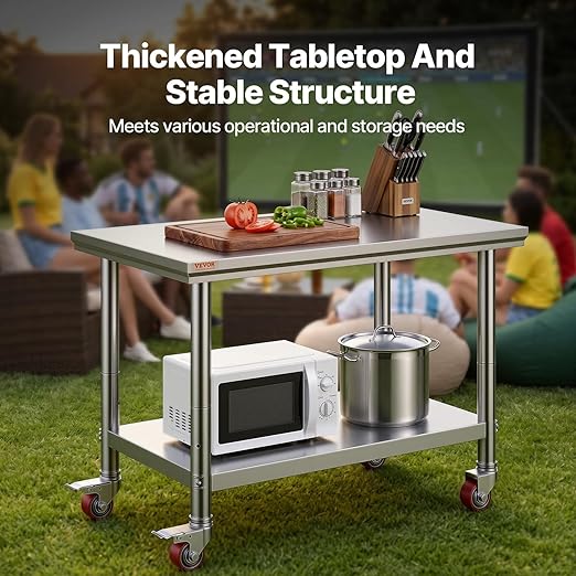 Vevor Mophorn Stainless Steel Work Table 36x24 Inch with 4 Wheels, Casters Heavy Duty Food Prep Worktable for Commercial Kitchen Restaurant, Silver | with 4 Wheels, for Commercial Kitchen Restaurant, Silver