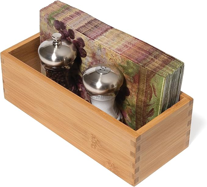 Lipper International Bamboo Wood Utensil Holder Storage Box for Cooking Tools, Makeup, or Office Supplies, 4" x 9 1/4" x 3"