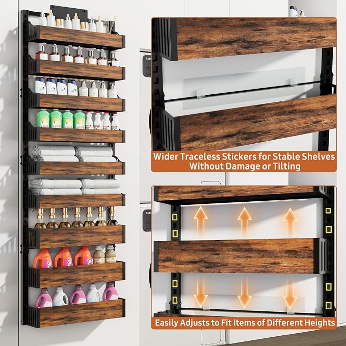 Over the Door Pantry Organizer: Pantry Organization and Storage with Hanging Basket - 9-Tier Metal Spice Rack Adjustable Shelves for Kitchen Bedroom Bathroom & Laundry Room Black