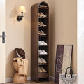 IFGET 67" Tall Arched Shoe Storage Cabinet, 8 Tiers 8 Pairs Wooden Shoe Rack with 3 Adjustable Shelves, Freestanding Shoe Closet Shelf Organizer for Entryway, Hallway, Living Room (Brown)