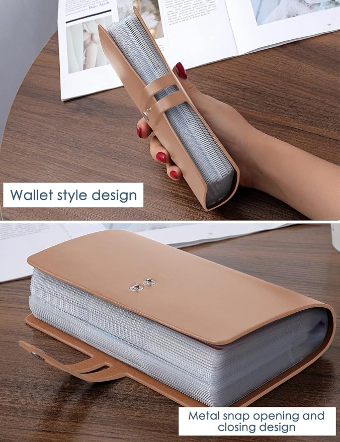 RFID Credit Card Holder, Leather Business Card Organizer with 96 Card Slots, Credit Card Case for Managing Your Different Cards and Important Documents to Prevent Loss or Damage (Khaki)