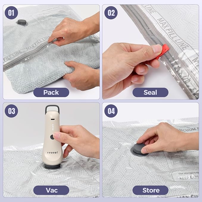 Travel Vacuum Bags with Electric Pump, Compression 12-Piece | 80% Space Saving for Clothes & Bedding, Fits Carry-On Suitcases, Reusable For Luggage, Closets, and Home Storage