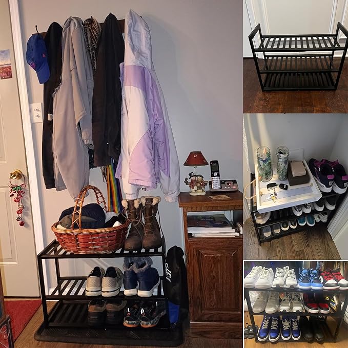 Jripae 3 Tier Bamboo Shoe Rack for Entryway Closet Bedroom Garage-27.5inch | 3 Tier Stackable Shoe Shelf Holder for Men/Women Hallway/Garage, Bookshelf, Flower Rack, Home Space Saving