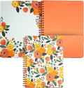 Steel Mill & Co Cute Mini Spiral Notebook, 8.25" x 6.25" Journal with Durable Hardcover and 160 Lined Pages, Orange Floral