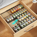 iSPECLE 4 Pack Spice Drawer Organizer - Low Profile Rack for Jars, Black | Step Tiered for Label Reading Access, No Slip No Rattle Oil-Resistant Carbon Steel, Spice Sorting and Daily Cooking Use