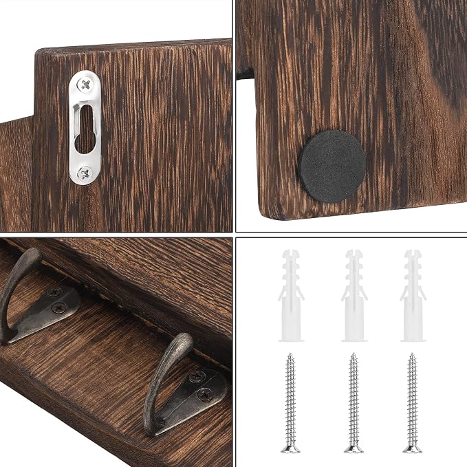 MOOACE Mail Organizer Wall Mount, Wood Mail and Key Holder with Hooks | 2-Slot Mail Sorter Organizer, Office File Organizer Letter Folder for Home Farmhouse Entryway Wall Decor