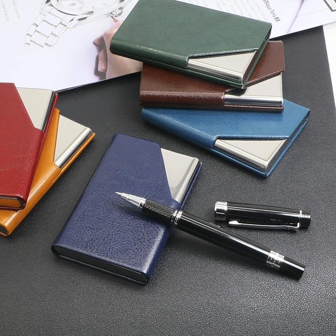 Padike Business Card Holder, PU Leather & Stainless Steel Multi Card Case for Men & Women, Name Card Holder, Credit Card Wallet, ID Case/Holder with Magnetic Closure (Z-Seagreen)