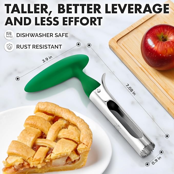 Zulay Kitchen Ultra Sharp Apple Corer Tool - Stainless Steel, Sharp & Serrated Blade Cores in Seconds - Easy to Use & Clean, Durable Apple Core Remover for Apples & Small Fruits - Green