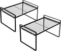 Shantton 2 Pack Kitchen Cabinet Shelf Counter Organizer Rack Pantry Storage Bathroom Bedroom Office Table Desk Space Saving Steel Frame Stackable Rust Resistant Non Slip Black