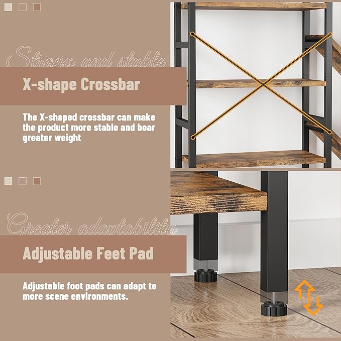 INNOD 70x70 Triple 5 Tier Book Shelf, Large Wooden Bookcase with 17 Open Display Shelf, Modern Tree Bookshelf Metal Frame Tall Book Case Furniture for Living Room Bedroom Home Office Rustic Brown