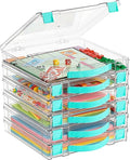Vtopmart 6 Pack Board Game Storage with Handle and Snap-Tight Latch Lid | Clear Craft Organizer Fit 12" x 12" Papers, Stackable Storage Box for Scrapbook Storage, Art Supply Storage, Puzzle Storage