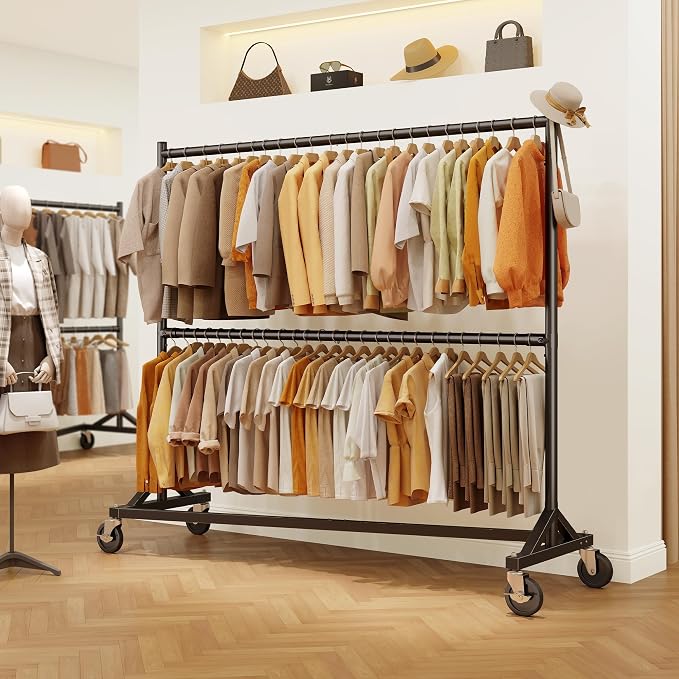 HOKEEPER Z Rack for Clothing Heavy Duty Clothes Rack Hold 550 LBS Commercial Garment Rack with Wheels Rolling Portable Z Base Rack for Bedroom, Laundry Room, Black, 22.8"D x 62.6"W x 87.8"H, 2 Packs