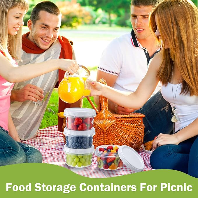 Sieral 6 Pack 8 oz Freezer Containers with Lids Reusable Deli Freezer Storage Containers Stackable Plastic Thick Twist Top Jars for Takeout Food Round Wide Mouth Lunch Snack (White)