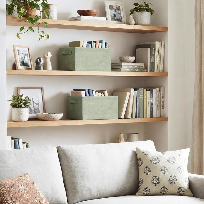 GRANNY SAYS Storage Bins for Closet, Linen Closet Organizers and Storage Baskets with Metal Frame, Storage Bins for Organizing Living Room, Bedroom Wardrobe, Foldable, Sturdy, Sage Green, 2-Pack