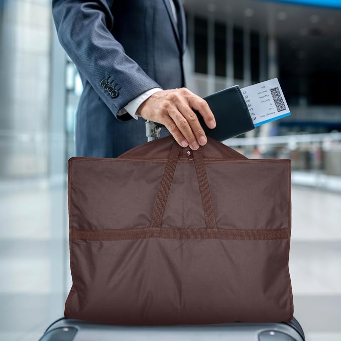 Lazebox 43" Travel Garment Bag with Accessories Zipper Pocket, Heavy Duty Suit Bag for Suits, Tuxedos, Dresses, Coats, Brown, 1 pack