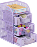 EasyPAG Mesh Desk Organizer with 3 Drawer Office Desktop Organizers and Accessories Stationery Caddy for Office, Home, Students, Purple