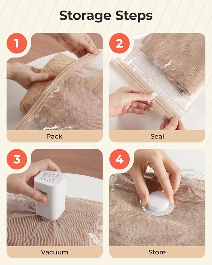 BAGSMART Vacuum Bags for Travel with Rechargeable Air Pump, Portable Space Saver Bags for Travel & Home, Vacuum Compression Seal Bag for Clothing, Blanket, 21 Pack Khaki Brown