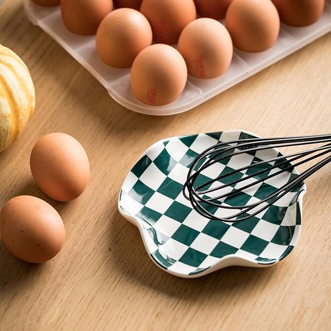 Miamolo Checkered Spoon Rest for Kitchen Counter, Cooking Spoon Holder for Stove Top, Large Utensil Spatula Rest Tray, Cute Kitchen Gadgets Gift for Housewarmings Weddings