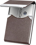 MaxGear Business Card Holder, PU Leather Business Card Case, Coffee | Stainless Steel Interior, Magnetic Closure, RFID Blocking, Holds 15–25 Standard Business Cards