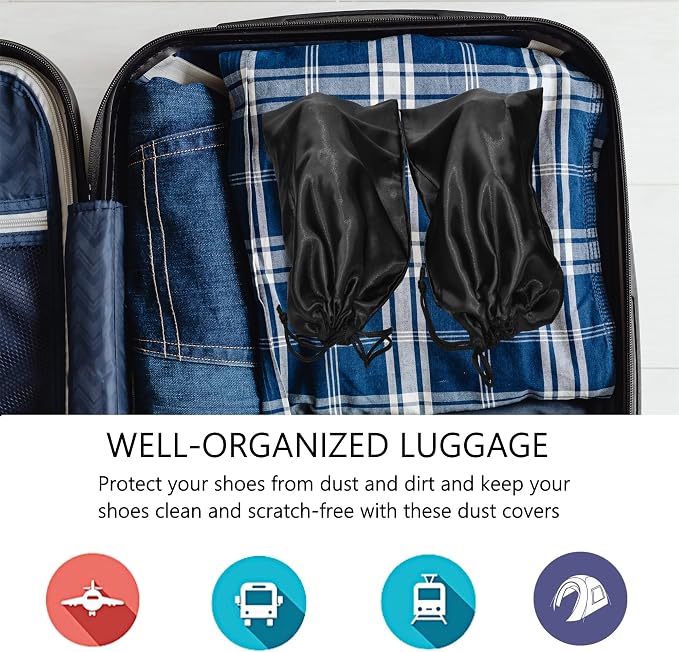 GONGKANGYUAN 4 Pack Shoe Bags for Travel Satin Fabric Shoe Bag with Drawstring for Men Women Travel Protecting Storing Shoes