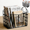 Noamus Metal Magazine Holder, Document File Rack with Handle, Newspaper Book Folder Mail Organizer Bin, Iron Wire Tablet Storage Basket Stand for Home Office Bathroom Bedroom Den Living Room, Black