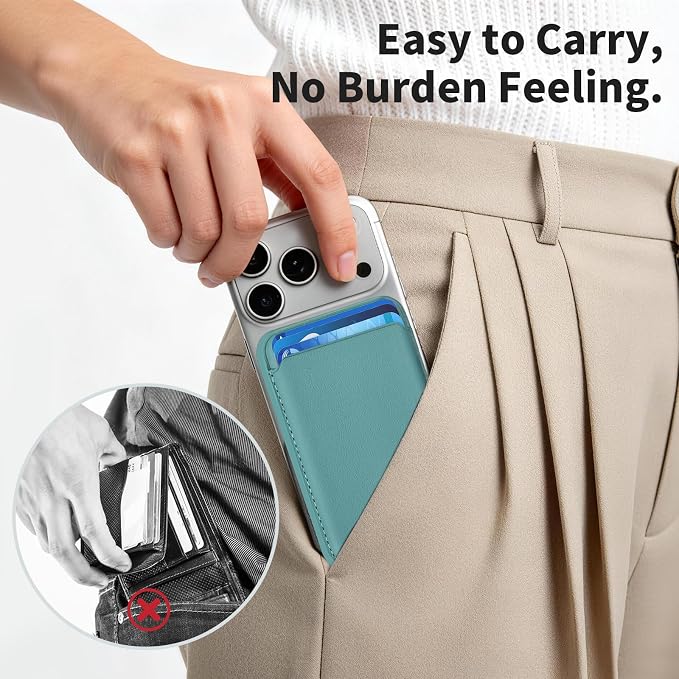 2Pack Magnetic Wallet Cell Phone Card Holder for Phone Case with Mag-Safe, Stronger Magnetic RFID Leather Phone Wallet Stick on Series of iPhone 17/16/15/14/13/12 and Pro/Promax,2-Pack White
